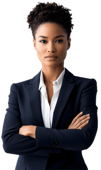 Confident female professional, arms crossed, poised and ready for a bright career future png