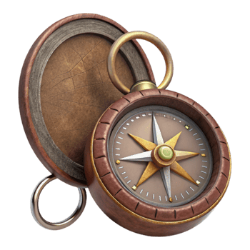 vibrant minimalist Old Pocket Compass with Leather Case Isolated original png