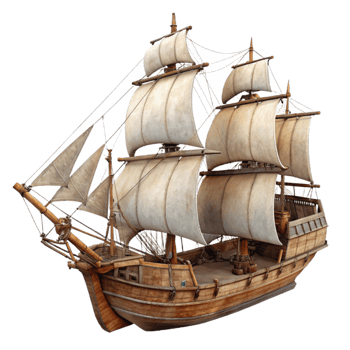 serene creative Old Sailing Ship Full Sail Cutout detailed png