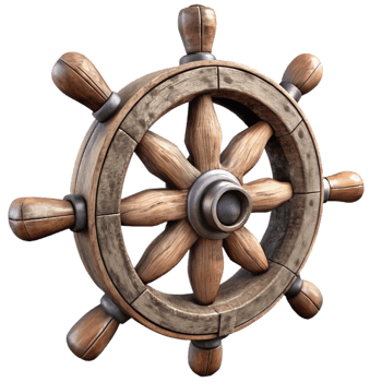 dramatic vintage Old Wooden Ship Wheel Side View Transparent Background genuine png