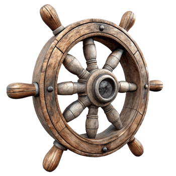 elegant vintage Old Wooden Ship Wheel Side View Transparent Background high quality png