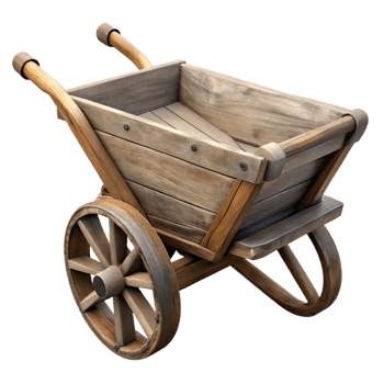 impressive minimalist Old Wooden Wheelbarrow Rustic Handles Isolated high quality png