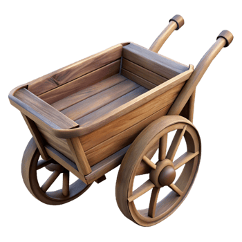 vibrant vintage Old Wooden Wheelbarrow Rustic Handles Isolated png