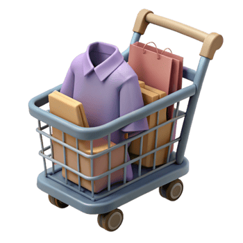 impressive abstract Online Shopping Cart with Clothes Isolated high quality png