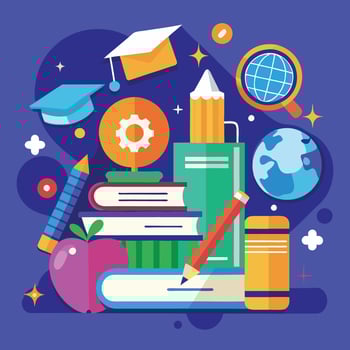 Illustration of a Study Room with a Desk Computer and Books for Students vector