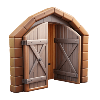 dramatic artistic Open Barn Door with Wood Grain premium png