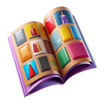 dramatic contemporary Open Fashion Magazine with Colorful Images Transparent Element original png