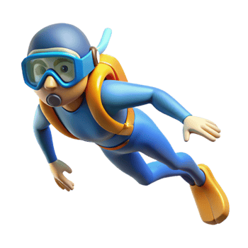 extraordinary modern Open Water Diver Descending Slowly Transparent Background png