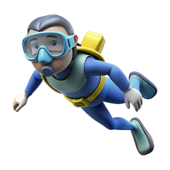 beautiful traditional Open Water Diver Descending Slowly Transparent Background high resolution png