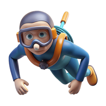 beautiful minimalist Open Water Diver Looking Downward Element high quality png