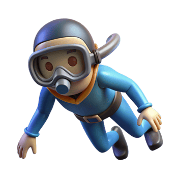 serene artistic Open Water Diver Looking Downward Element detailed png