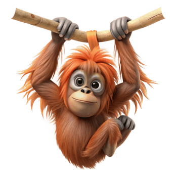 serene creative Orangutan Hanging From Branch Cutout Isolated premium png