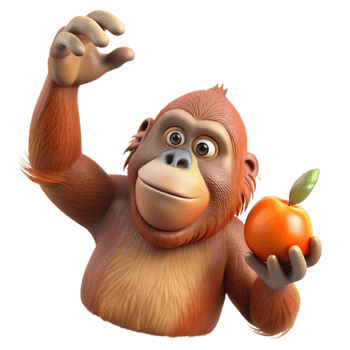 dramatic vintage Orangutan Reaching for Fruit Isolated Element premium png