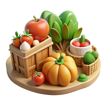 impressive rustic Organic Farming Fresh Produce Harvest Scene Transparent Background detailed png