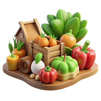 elegant minimalist Organic Farming Fresh Produce Harvest Scene Transparent Background detailed png