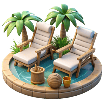 serene minimalist Outdoor Lounge Chairs Poolside Setting Isolated Cutout original png