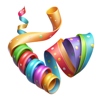 serene minimalist Party Streamers Curled Colorful Transparent Background high quality png