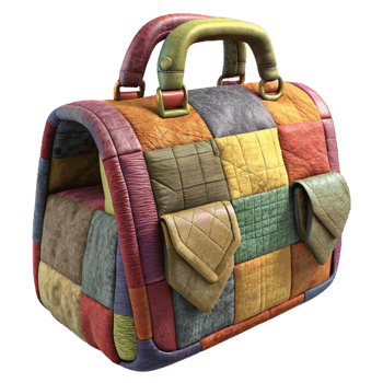impressive modern Patchwork Bag Multicolored Fabric Isolated premium png