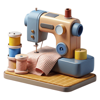 magnificent creative Pattern Maker with Sewing Machine and Fabric Samples Transparent Background professional png