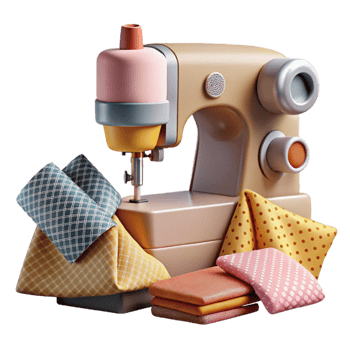 dramatic abstract Pattern Maker with Sewing Machine and Fabric Samples Transparent Background png