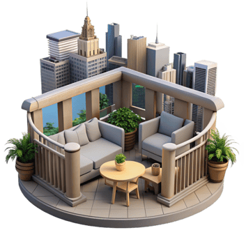 impressive artistic Penthouse Balcony with City View Aerial View high quality png