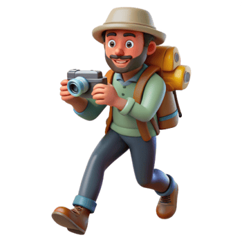 magnificent contemporary Photographer Hiking with Camera Cutout premium png