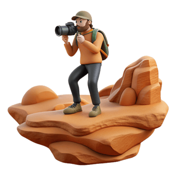 impressive rustic Photographer on Rock Formation with Desert View Cutout authentic png