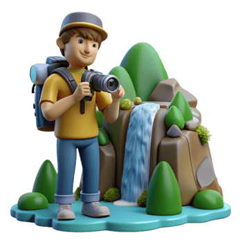 vibrant classic Photographer with Camera and Backpack Hiking Cutout detailed png
