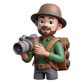 elegant minimalist Photographer with Camera and Backpack Hiking Cutout png
