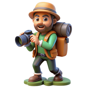 extraordinary modern Photographer with Camera and Backpack Hiking Cutout original png