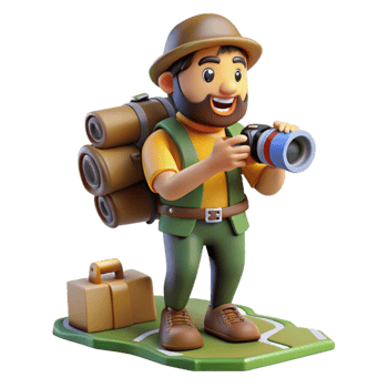 wonderful classic Photographer with Camera and Backpack Hiking Cutout authentic png