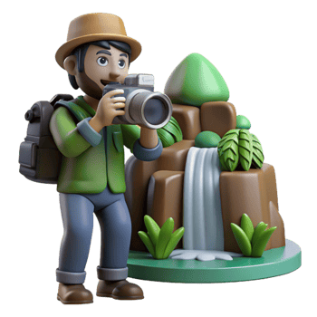 serene artistic Photographer with Camera Capturing Mountain Landscape high quality png