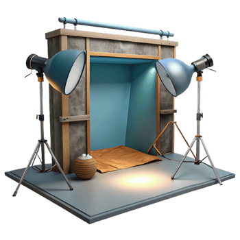 vibrant artistic Photo Studio with Lighting Equipment png
