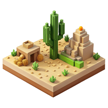 vibrant traditional Pixel Art Desert Landscape with Cactus Transparent Background high resolution png