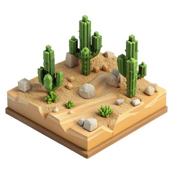 beautiful contemporary Pixel Art Desert Landscape with Cactus Transparent Background detailed png