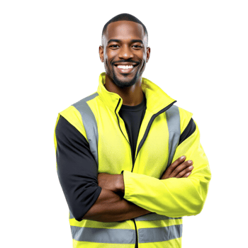 A smiling black man in a yellow vest png