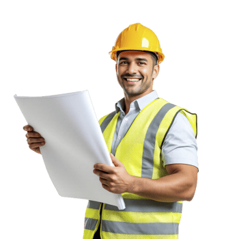 A man in a hard hat holding a piece of paper png