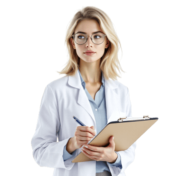 A female doctor holding a clipboard png