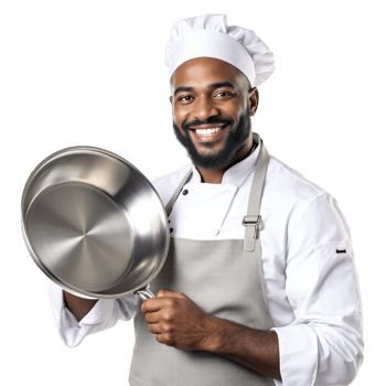 Chef holding a pan with a lid png