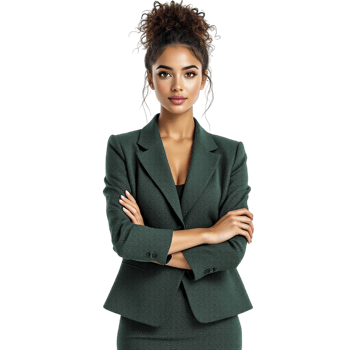 A beautiful young woman in a green suit png