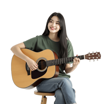 Asian woman playing guitar on chair png