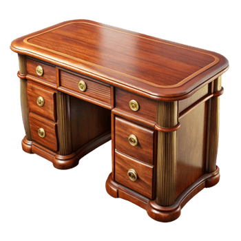 elegant minimalist Polished Mahogany Wood Desk Isolated detailed png