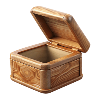 beautiful minimalist Polished Oak Wood Box Open Lid Transparent Background exclusive png
