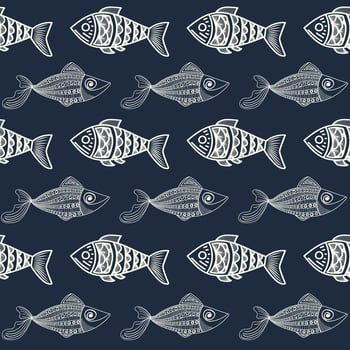 pattern with hand drawn fish vector