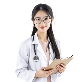 A young woman in a white coat holding a clipboard png