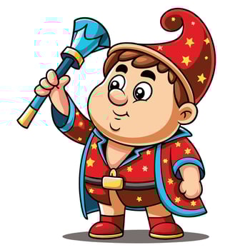 Cartoon Wizard Character with Magic Staff vector
