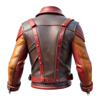 wonderful contemporary Punk Rock Leather Jacket Back View Transparent Background detailed png