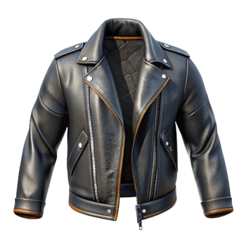 dramatic classic Punk Rock Leather Jacket Back View Transparent Background high resolution png