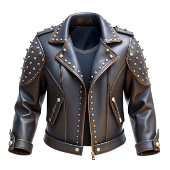 serene modern Punk Rock Leather Jacket Back View Transparent Background premium png