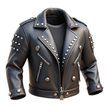 dramatic minimalist Punk Rock Leather Jacket Back View Transparent Background detailed png